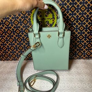 Tory Burch EMERSON Mini Shopper Tote Bag Crossbody Shoulder Bag Purse Sea Wind